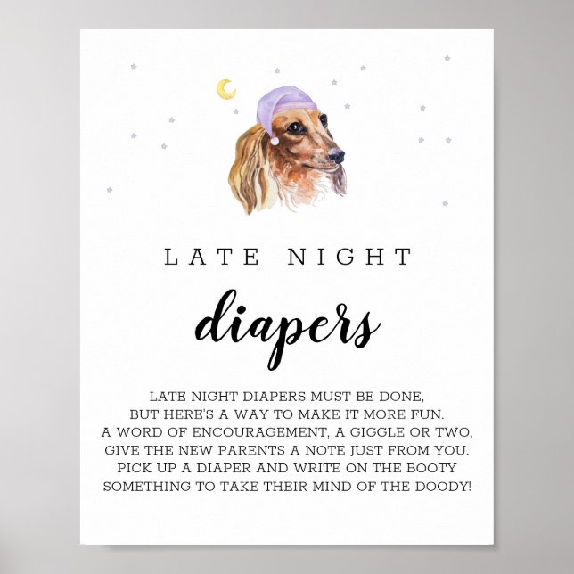 Late Night Diapers Dachshund Watercolor Sign (Front)