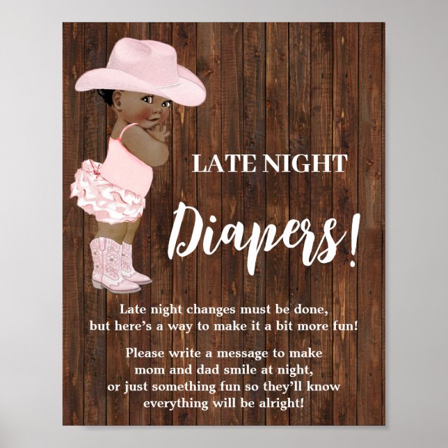 Late Night Diapers Game AA Cowgirl Baby Shower Poster (Front)