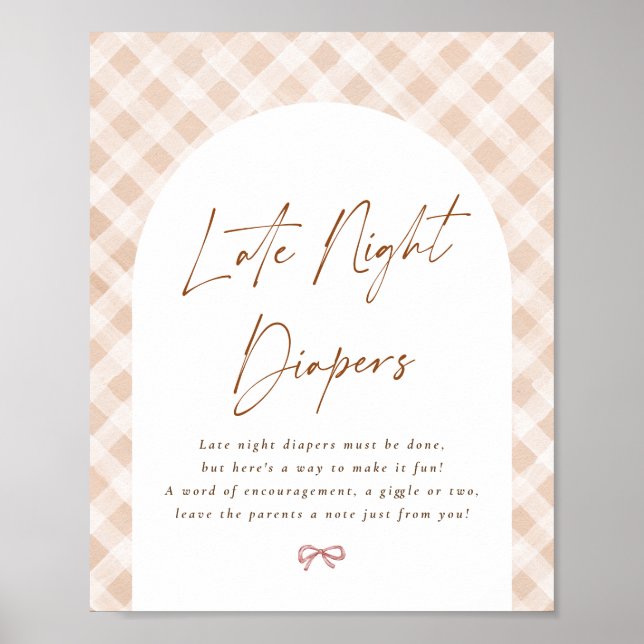 Late Night Diapers Gingham Cutie Pie Baby Shower Poster (Front)