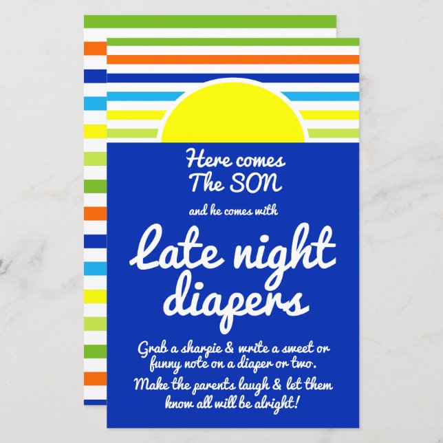 Late Night Diapers Here Comes the Son Baby Shower (Front/Back)