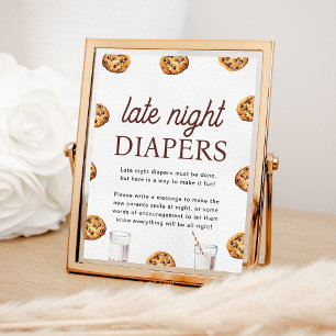 Late Night Diapers Milk and Cookies Baby Shower Poster