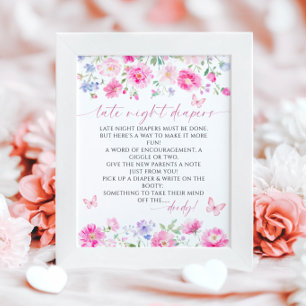 Late Night Diapers Minimalist Baby Shower Poster