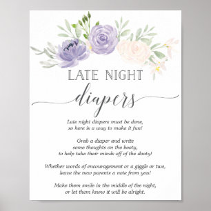Late Night Diapers Pastel Purple Baby Shower Poster