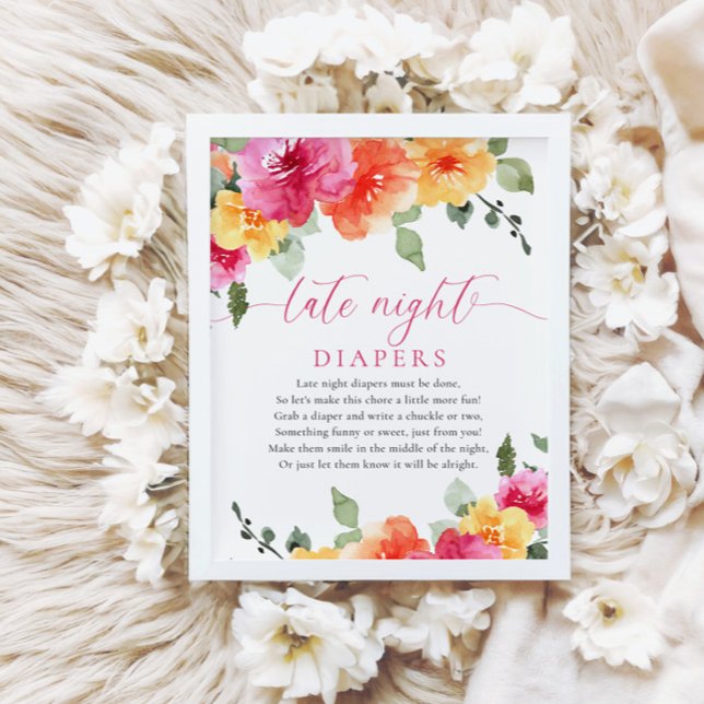 Late night diapers pink orange bright floral poster (Creator Uploaded)