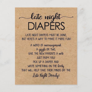 Late Night Diapers Printable, Rustic Baby Shower 