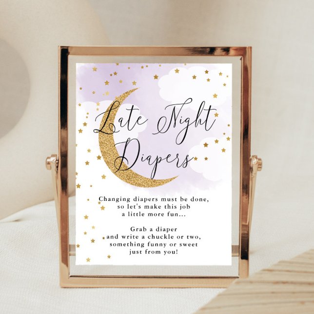 Late Night Diapers Purple Gold Baby Shower Game Poster (Creator Uploaded)