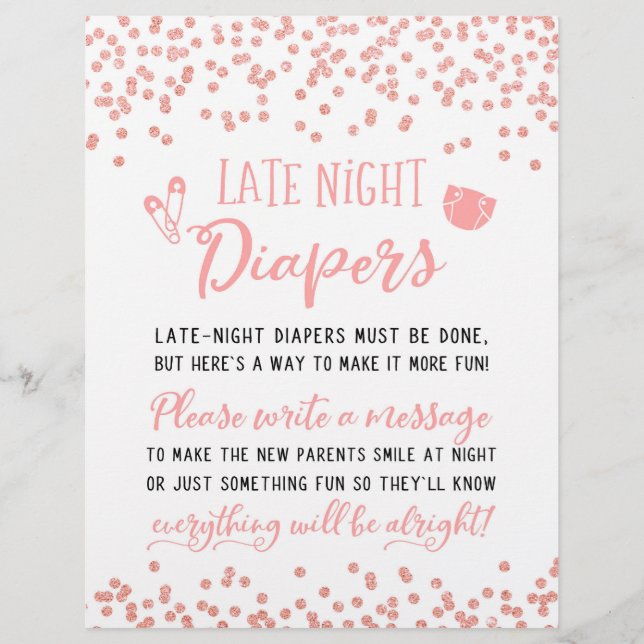 Late Night Diapers Sign Baby Shower Party Game (Front)