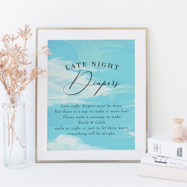 Late Night Diapers Sky Clouds Blue Baby Shower Poster (Creator Uploaded)