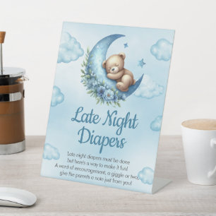 Late Night Diapers Teddy Bear Over The Moon Pedestal Sign