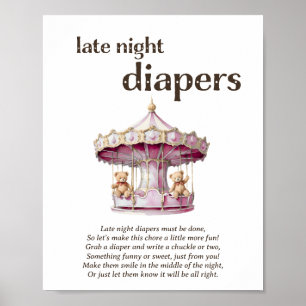 Late Night Diapers Twin Girl Baby Shower Game Poster