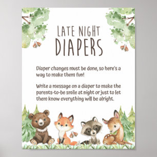 Late Night Diapers Woodland Animals Shower Sign