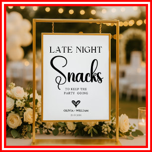Late Night Snacks Wedding Bridal Shower Sign