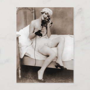 Late night talk on the telephone before bed postcard