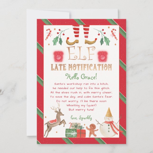 Late Notice from Elf Late Notify Personalise Invitation (Front)