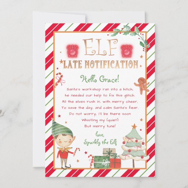 Late Notice from Elf Late Notify Personalise Invitation (Front)