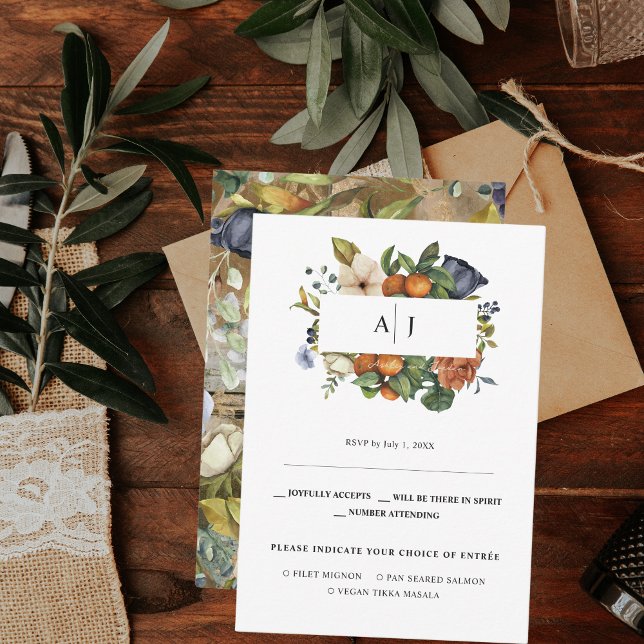 Late Summer Citrus Floral | Botanical Wedding RSVP Announcement (Creator Uploaded)
