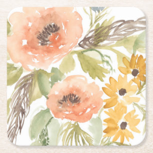 Late Summer Flowers I Square Paper Coaster