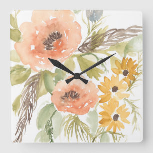 Late Summer Flowers I Square Wall Clock