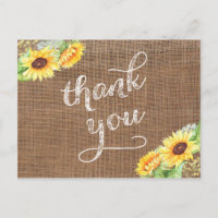 Late Summer Sunflowers Thank You Burlap Postcard