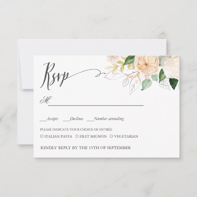 Late summer WEDDING RSVP MEAL CHOICE Card (Front)