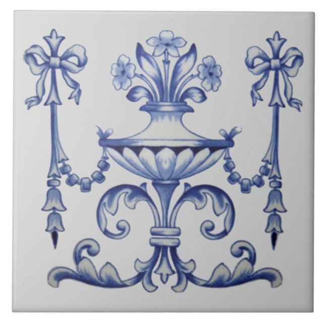 Late Victorian Blue Neoclassical c. 1900 Design Ceramic Tile (Front)