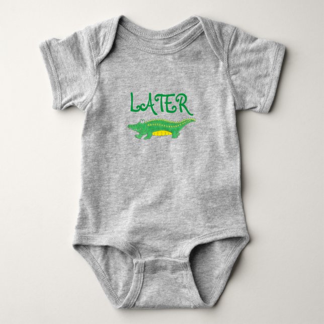 Later Gator Green Yellow Alligator Croc Crocodile Baby Bodysuit (Front)