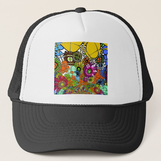 Latest Colorful Amazing Floral Pattern Design Art Trucker Hat (Front)