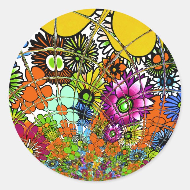 Latest Colourful Amazing Floral Pattern Design Art Classic Round Sticker (Front)