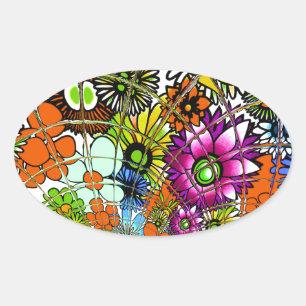 Latest Colourful Amazing Floral Pattern Design Art Oval Sticker
