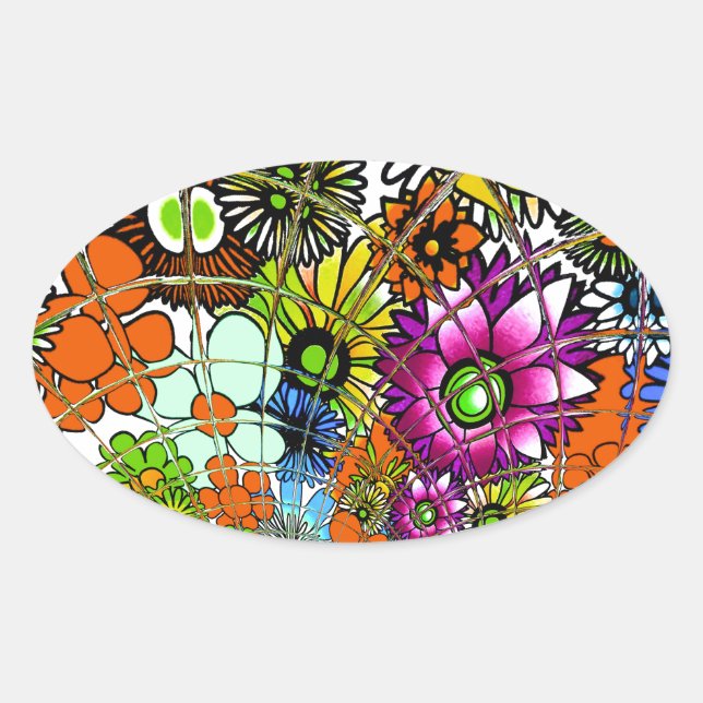 Latest Colourful Amazing Floral Pattern Design Art Oval Sticker (Front)