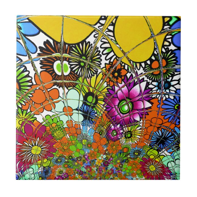 Latest Colourful Amazing Floral Pattern Design Art Tile (Front)