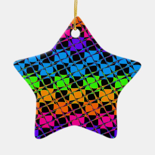 Latest Edgy Colorful Checkered Rainbow Pattern Ceramic Tree Decoration (Front)