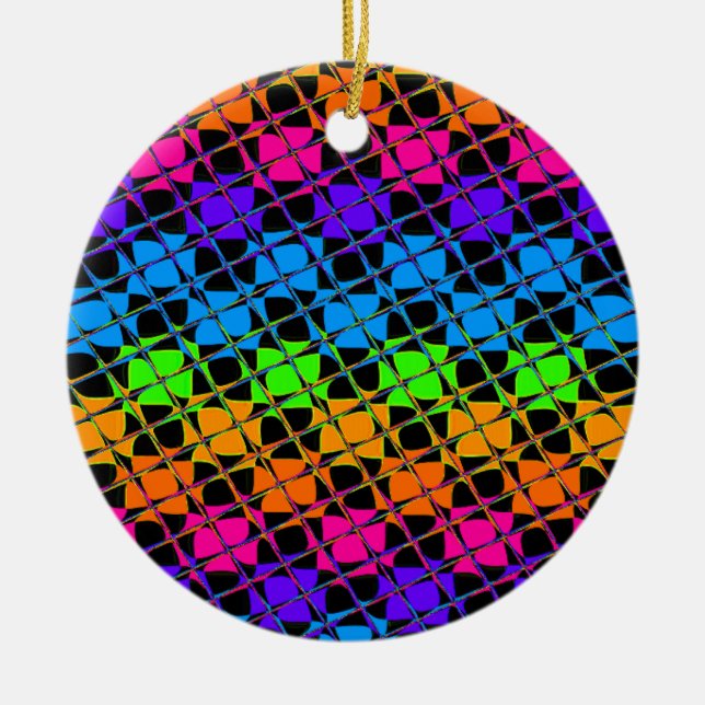 Latest Edgy Colourful Chequered Rainbow Pattern Ceramic Tree Decoration (Front)