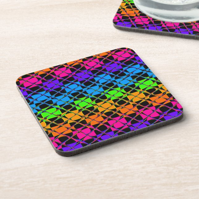 Latest Edgy Colourful Chequered Rainbow Pattern Coaster (Left Side)