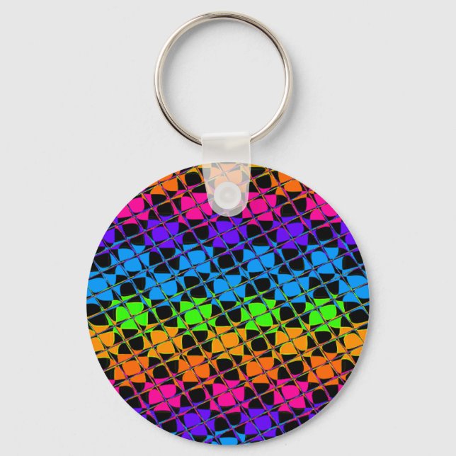 Latest Edgy Colourful Chequered Rainbow Pattern   Key Ring (Front)