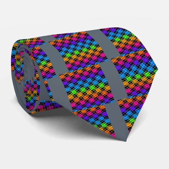 Latest lovely edgy rainbow colors checkered design tie (Rolled)