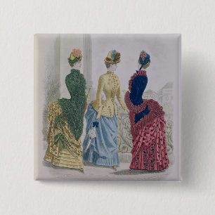 Latest Paris Fashions, three day dresses in a fash 15 Cm Square Badge