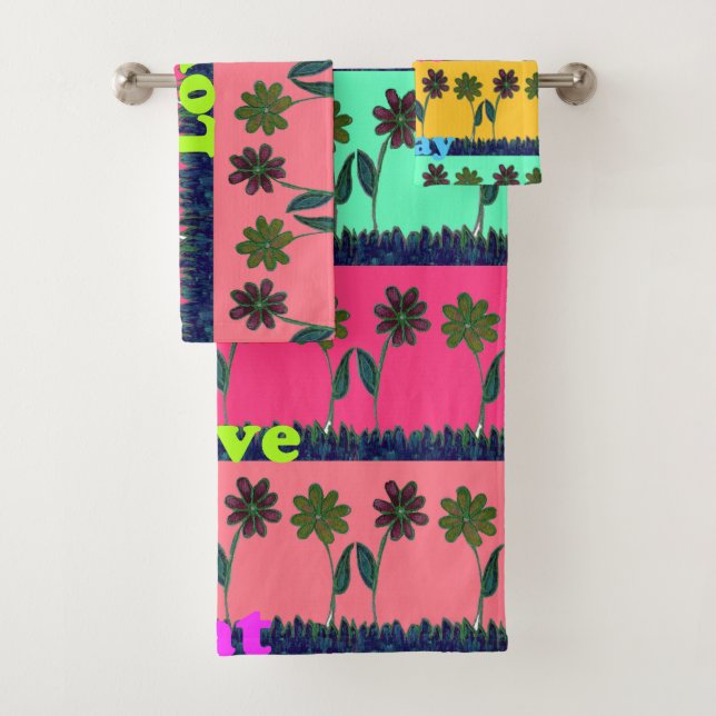 Latest Unique Edgy Lovely  Eat Play colourful Flor Bath Towel Set (Insitu)