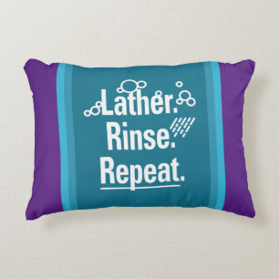 Lather Rinse Repeat White Gfx Aqua Stripes Decorative Cushion