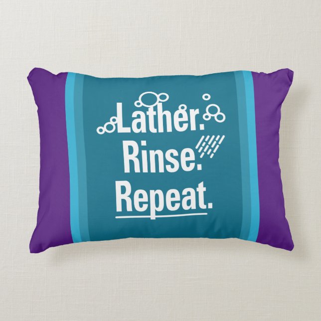 Lather Rinse Repeat White Gfx Aqua Stripes Decorative Cushion (Front)