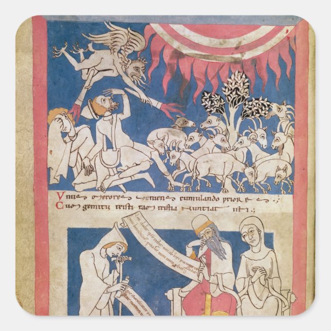 Latin 7253 15 675, f.4v: Job being tested by God Square Sticker (Front)