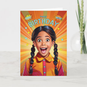 Latin American Girl Pop Art Style Birthday Card
