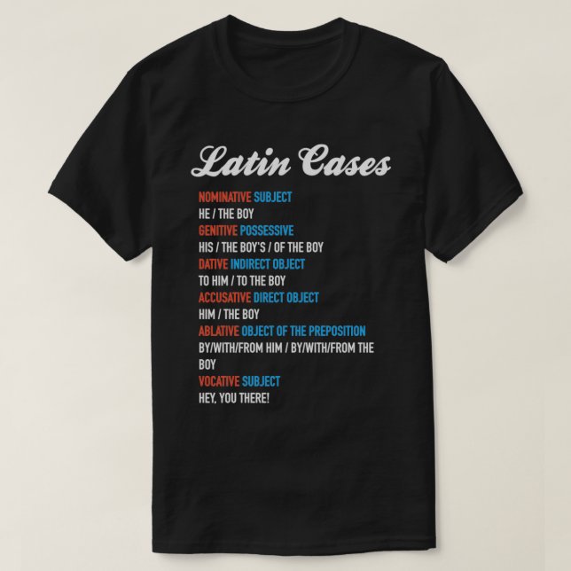 Latin Cases Nominative Dative Accusative Etc T-Shirt (Design Front)