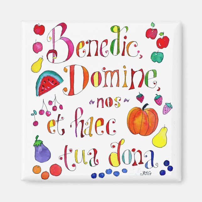 Latin Gratitude Grace Prayer - Bless Us O Lord Magnet (Front)