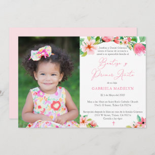 Latina 1st Birthday Baptism Party Tropical Colours Invitation