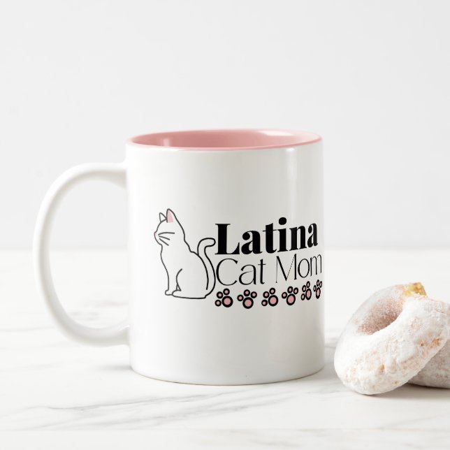 Latina Cat Mum with Kitty Paws Two-Tone Coffee Mug (With Donut)