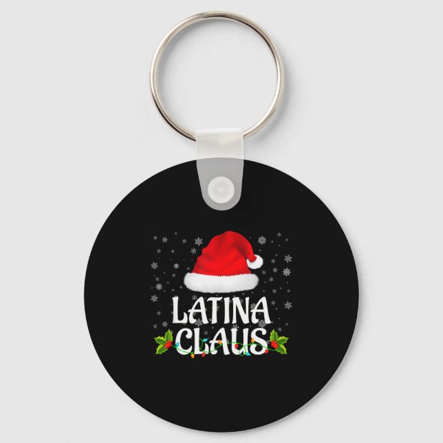 Latina Claus Christmas Lights Santa Pajama Family  Key Ring (Front)