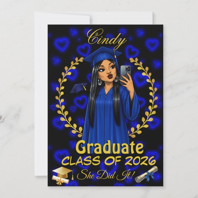Latina Graduation Invite Class of Blue Gold Evite (Front)