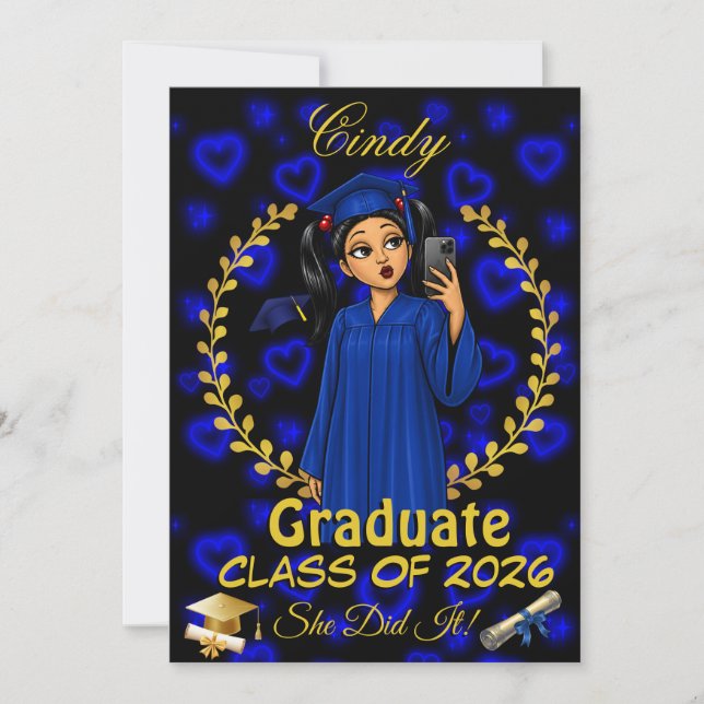 Latina Graduation Invite Class of Blue Gold Evite (Front)