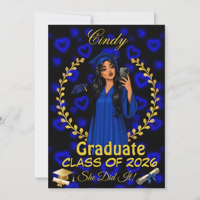 Latina Graduation Invite Class of Blue Gold Evite (Front)